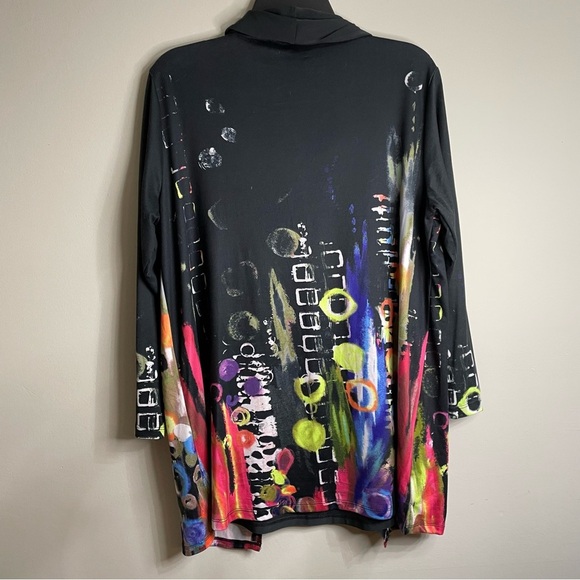 Women's Medium Ali Miles Multicolor Top Artsy Vibrant Unique Abstract - Picture 3 of 4